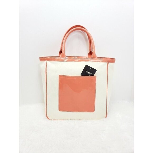 Liz Claiborne New York Pop Tote Large Cream Peach Trim Coin Purse Shoulder Bag - Picture 12 of 12